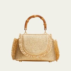 Cult Gaia Gold Woven Satchel with Bamboo Handle